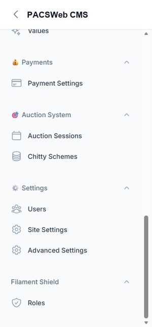 PACSWeb admin menu — second module group