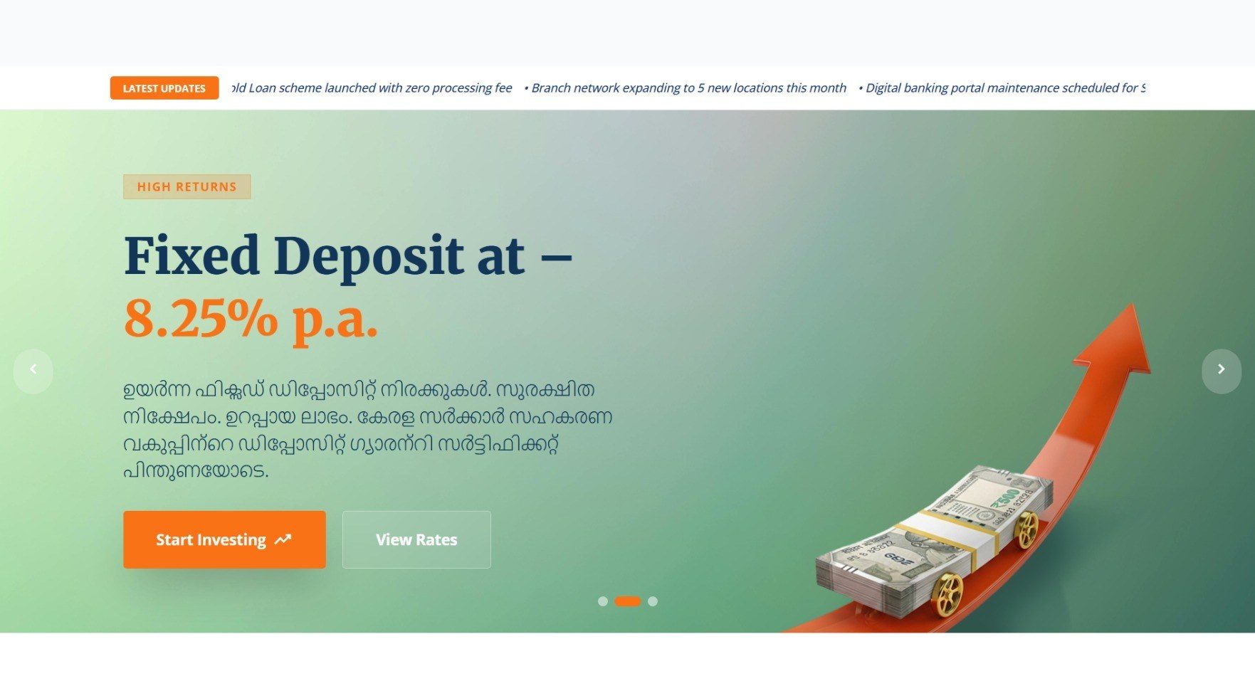 PACSWeb live homepage showing a fixed deposit rate banner